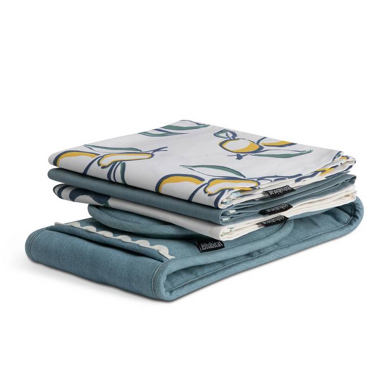 Habitat lemon textile set denim with tea towels and oven glove, UK version