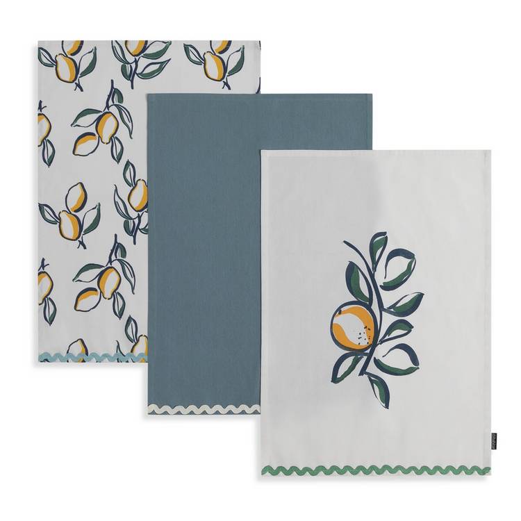 Habitat lemon textile set denim with tea towels and oven glove, UK version