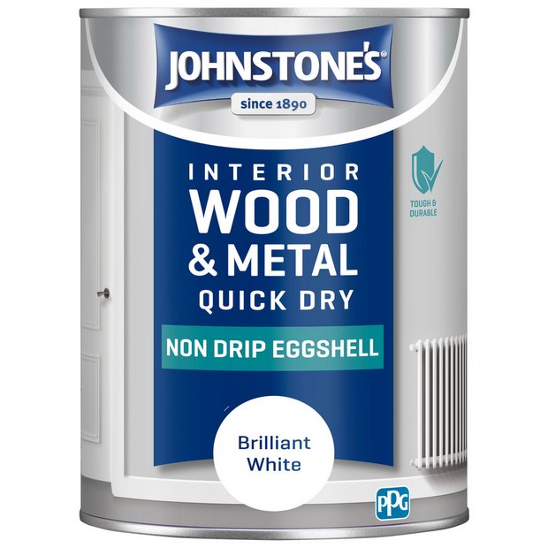 Johnstone's Wood and Metal Eggshell Brilliant White 1.25L, imported from the UK