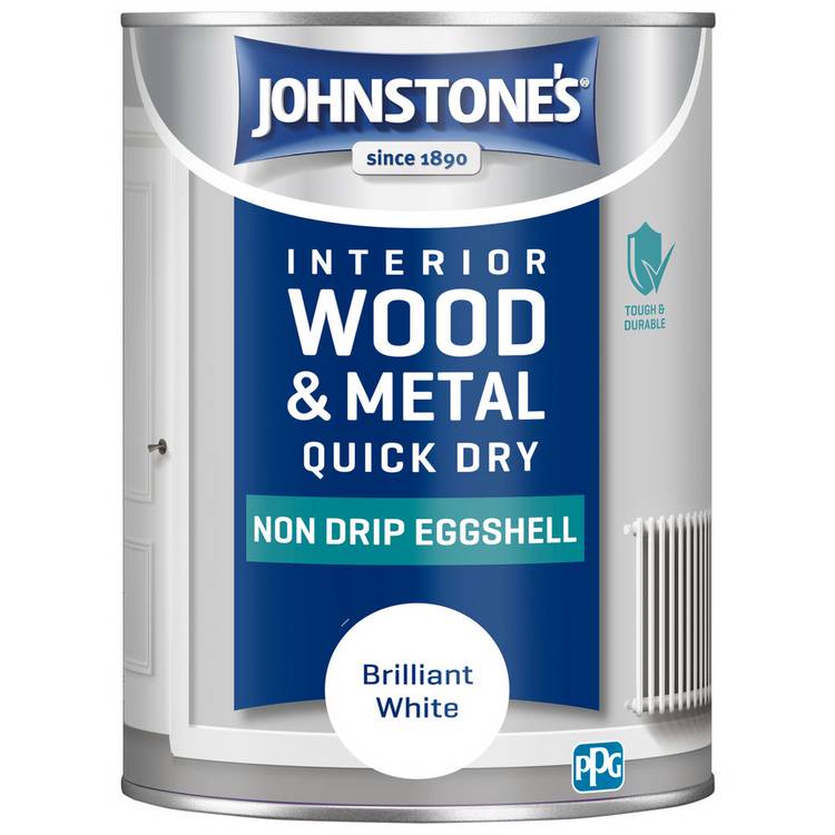 Johnstone's Wood and Metal Eggshell Brilliant White 1.25L, imported from the UK