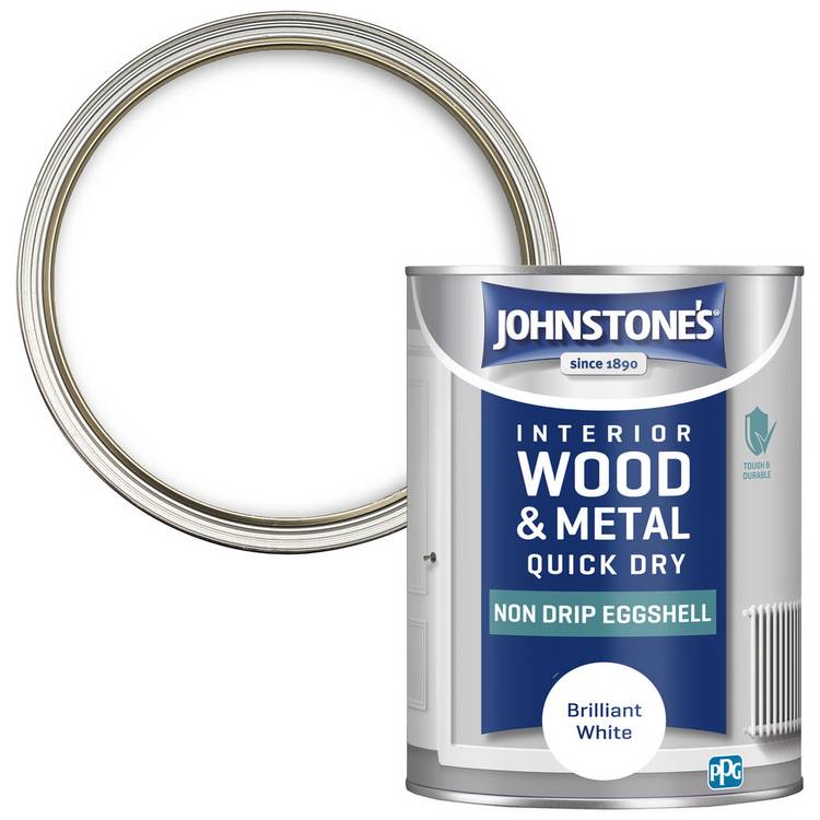 Johnstone's Wood and Metal Eggshell Brilliant White 1.25L, imported from the UK