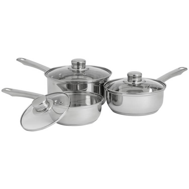 Argos Home stainless steel 3-piece saucepan set, UK version