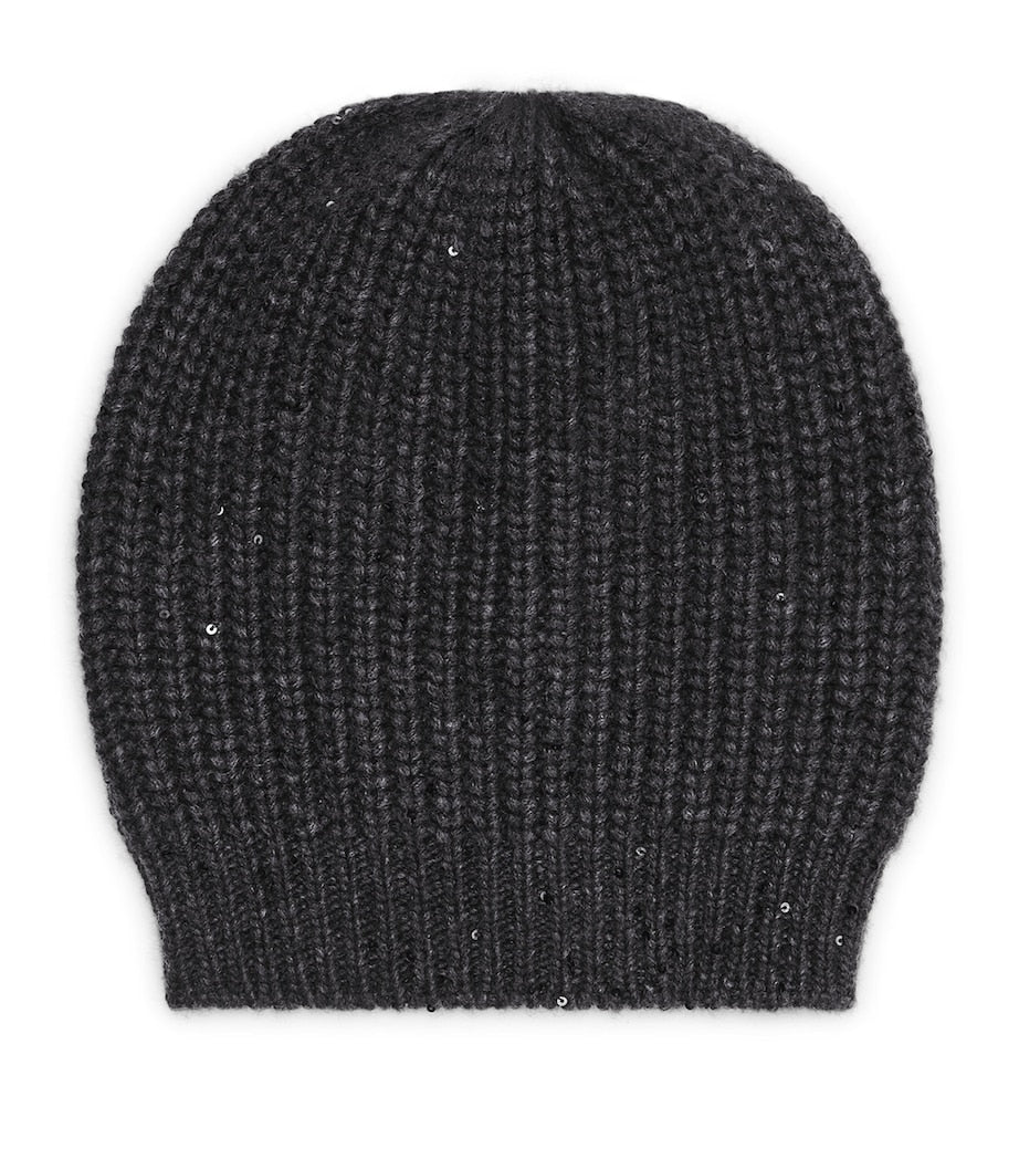 Brunello Cucinelli cashmere silk beanie paillettes - British product