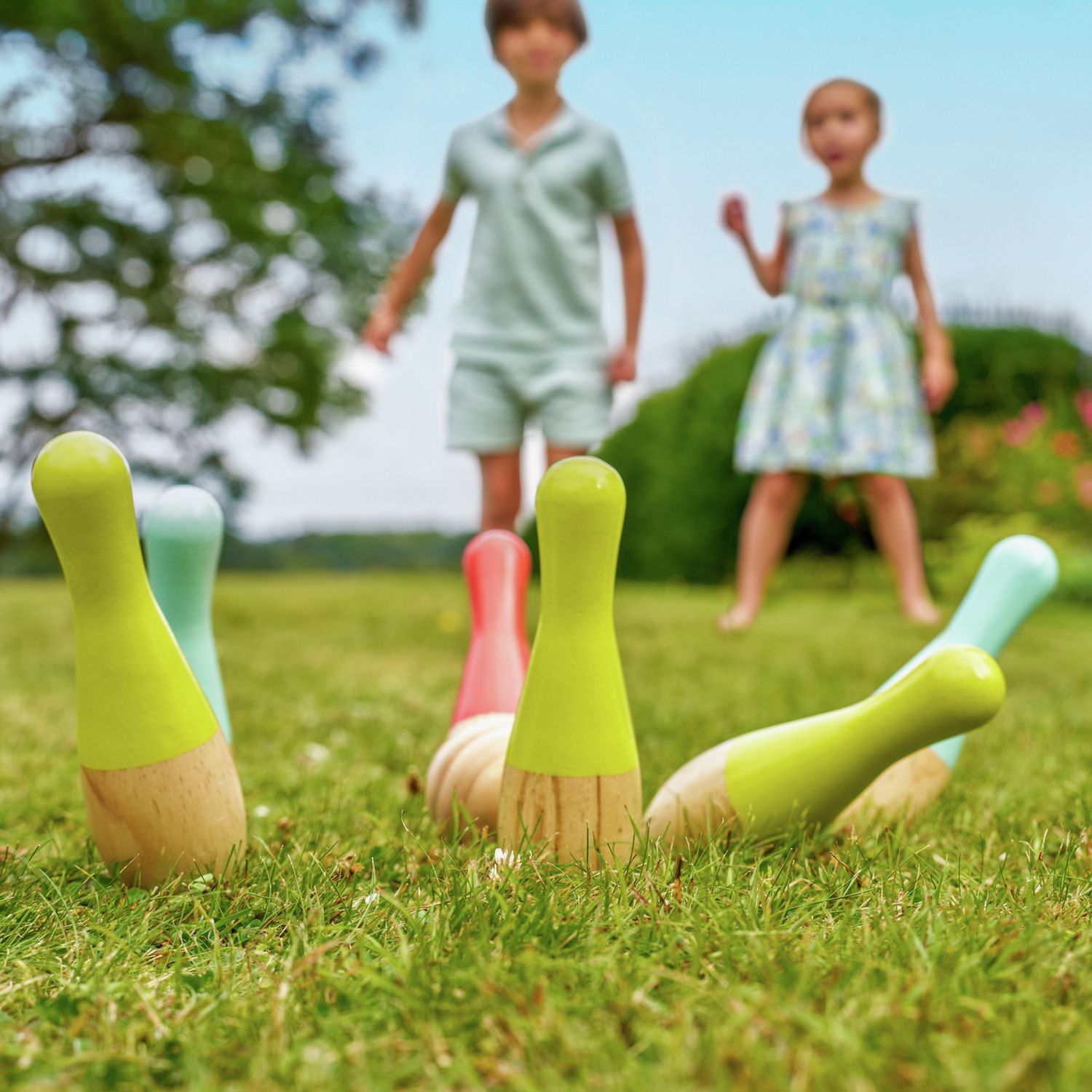 TP wooden garden skittles set, imported from the UK
