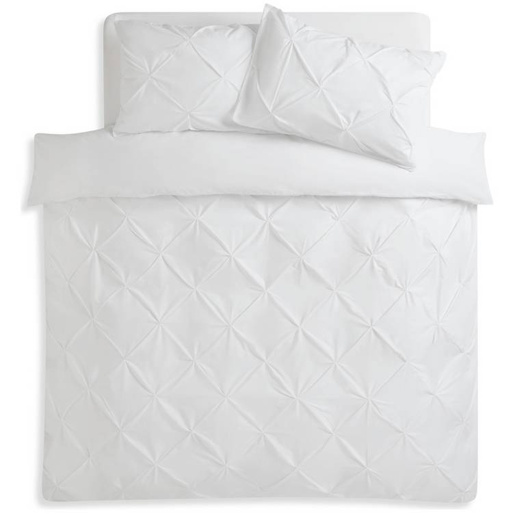 Argos Home pinch pleat pintuck white bedding set double (British brand)