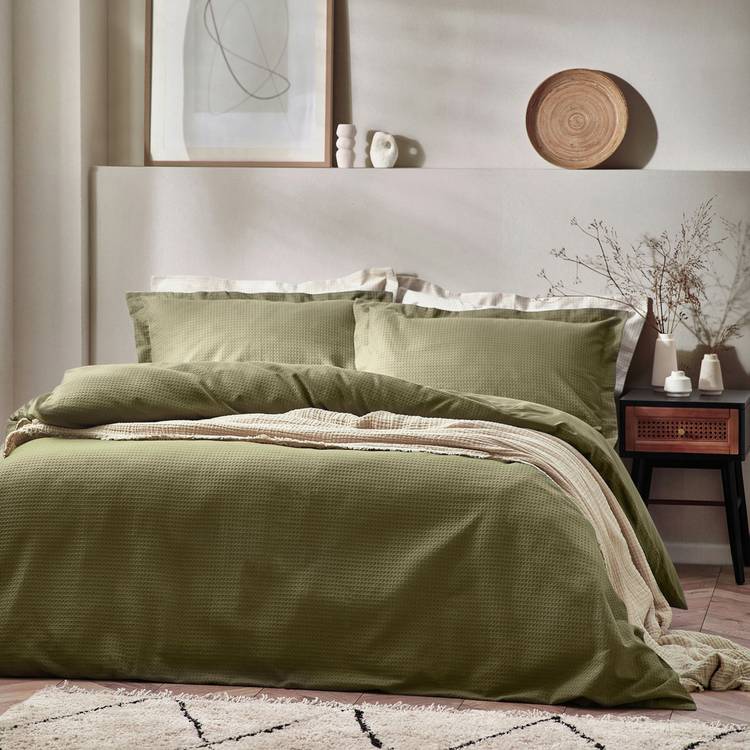 Yard olive waffle bedding set single - British product