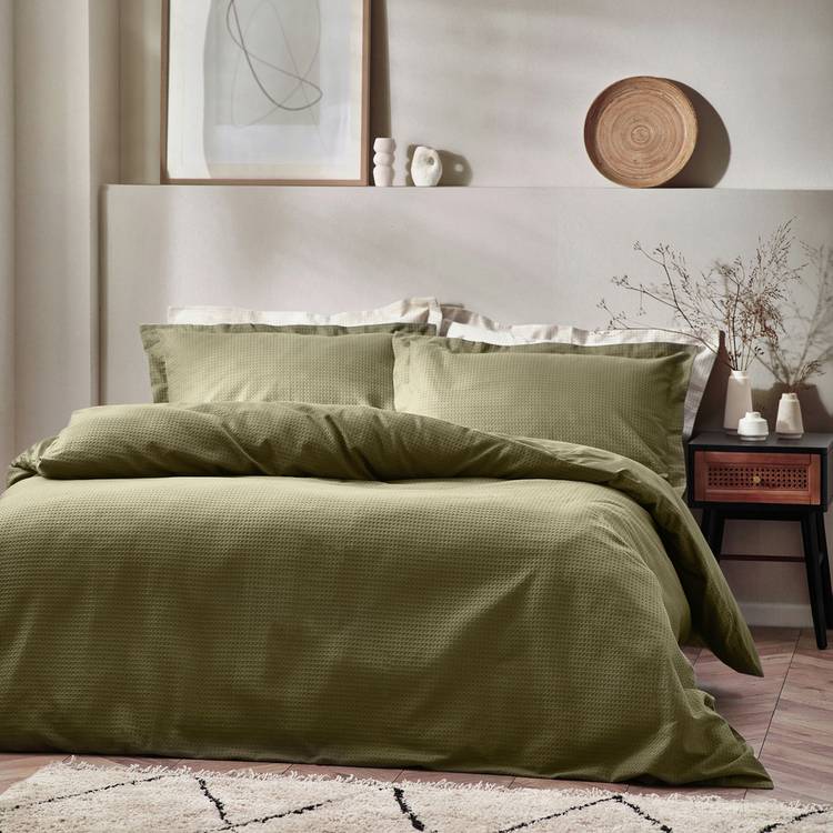Yard olive waffle bedding set single - British product
