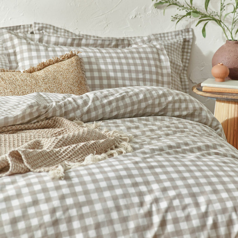 Yard Barton Cotton Check Natural Bedding Set - Double