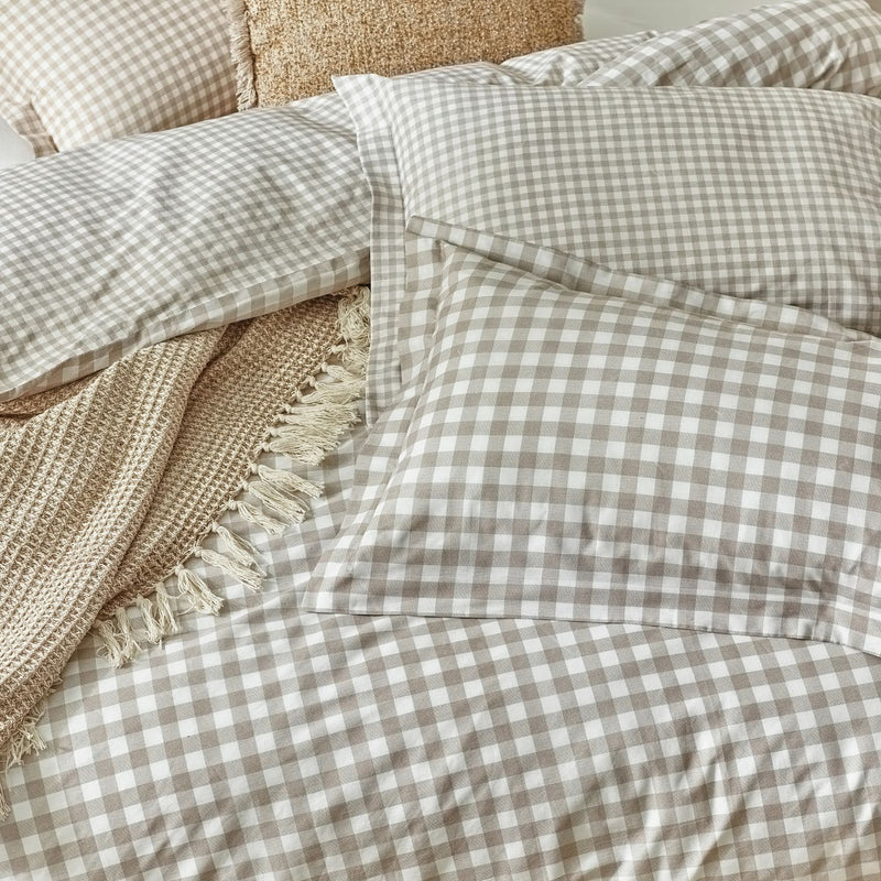Yard Barton Cotton Check Natural Bedding Set - Double