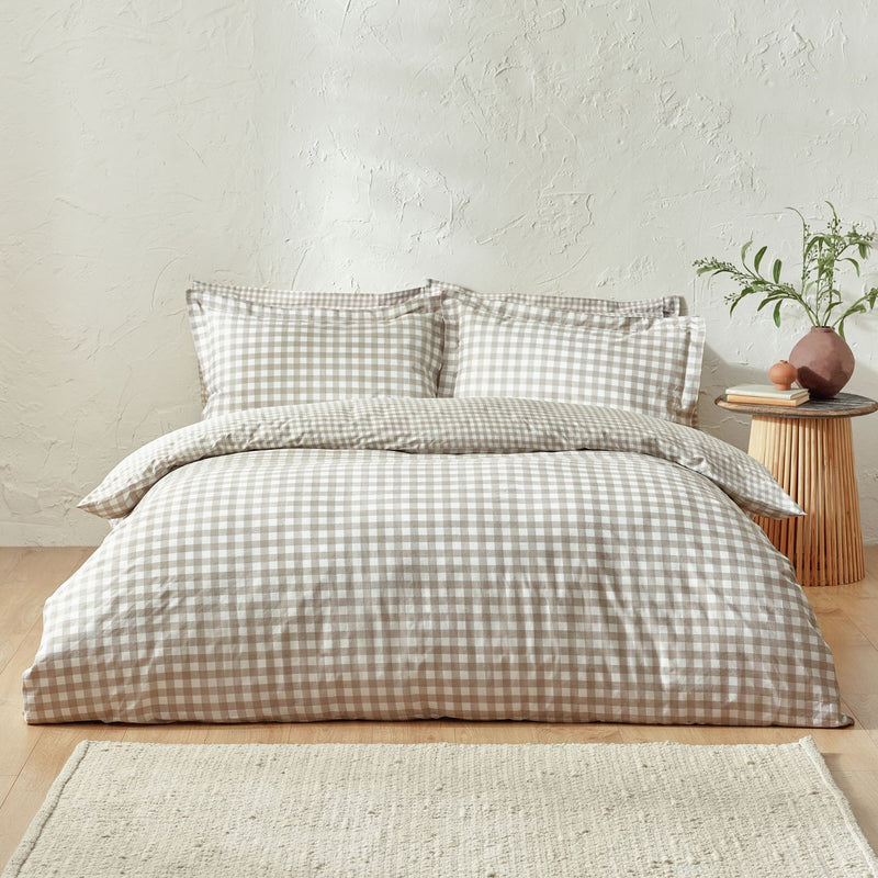 Yard Barton Cotton Check Natural Bedding Set - Double