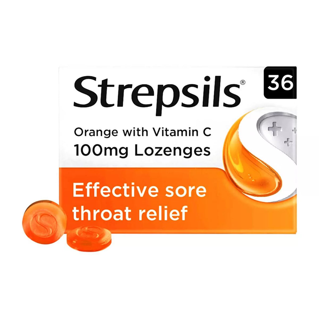 Strepsils Orange With Vitamin C (100mg) Sore Throat Lozenges 36s