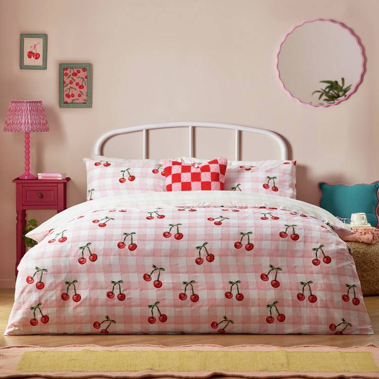 Heya Home cherry gingham pink bedding set single - British product