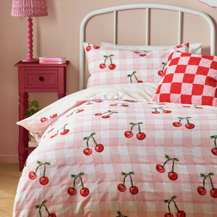 Heya Home cherry gingham pink bedding set single - British product