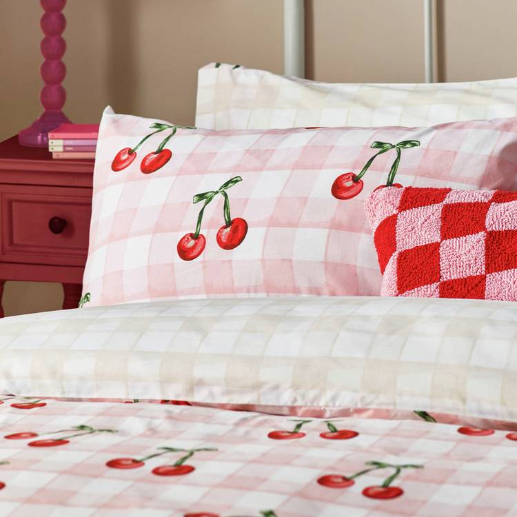 Heya Home cherry gingham pink bedding set single - British product
