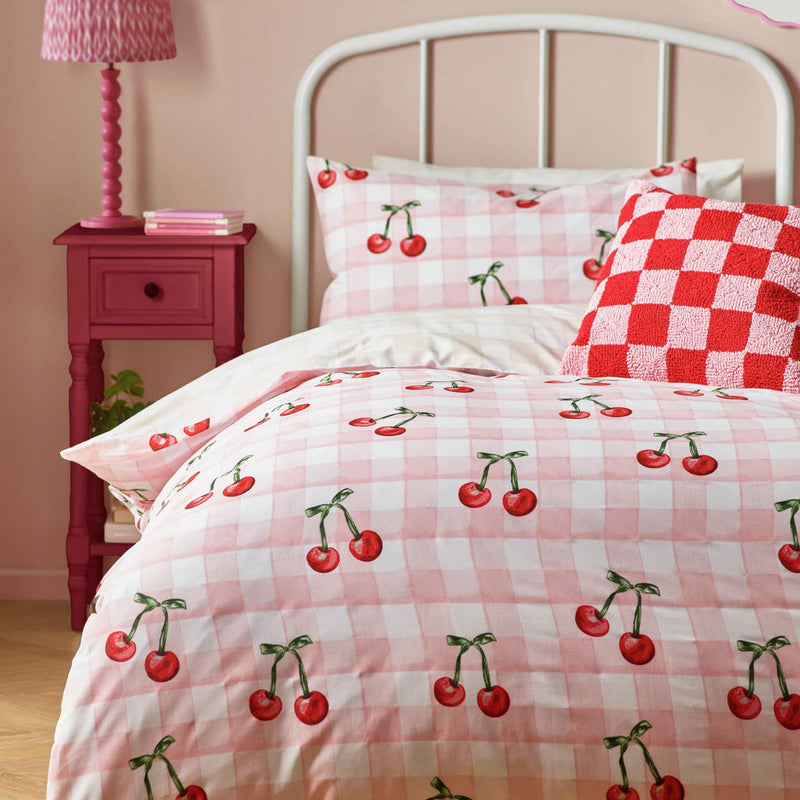 Heya Home Cherry Gingham Pink Bedding Set - Double