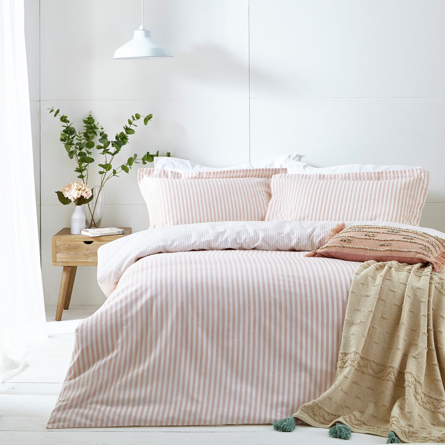 Yard Hebden Cotton Stripe Blush Bedding Set - King size