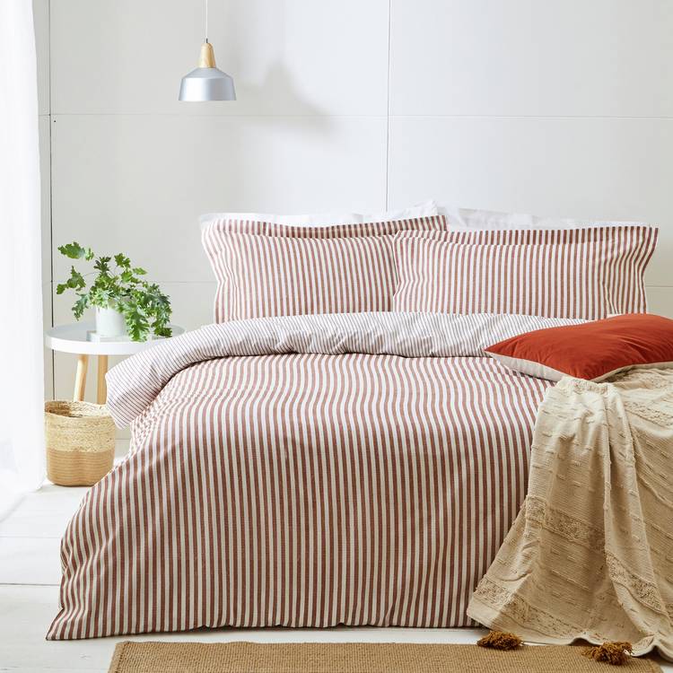 Yard Cotton Stripe Pecan single bedding set, imported from the UK