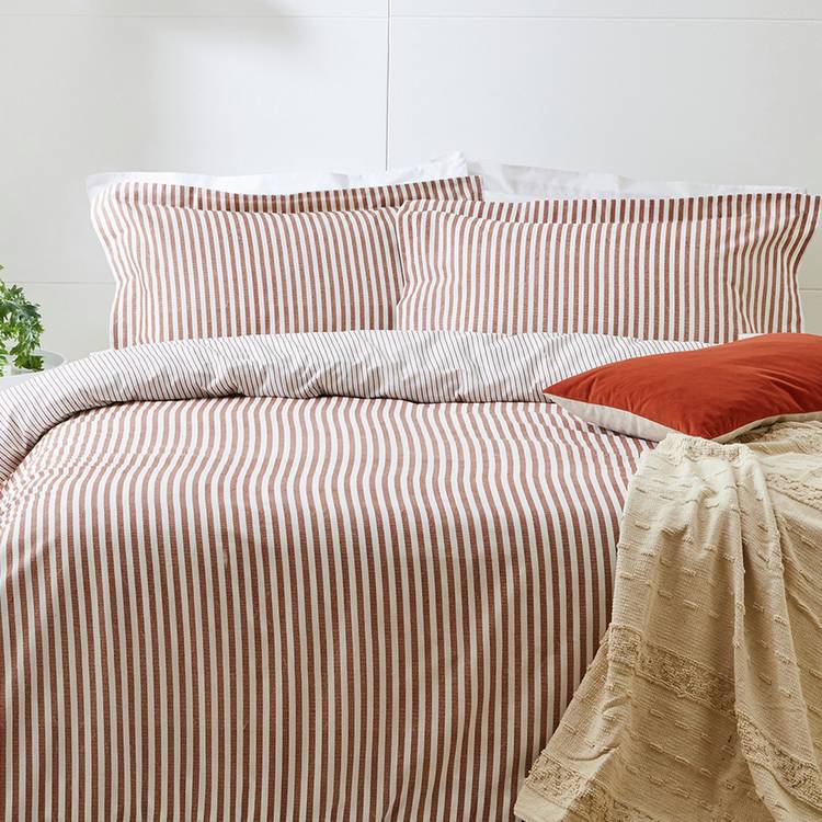 Yard Cotton Stripe Pecan single bedding set, imported from the UK