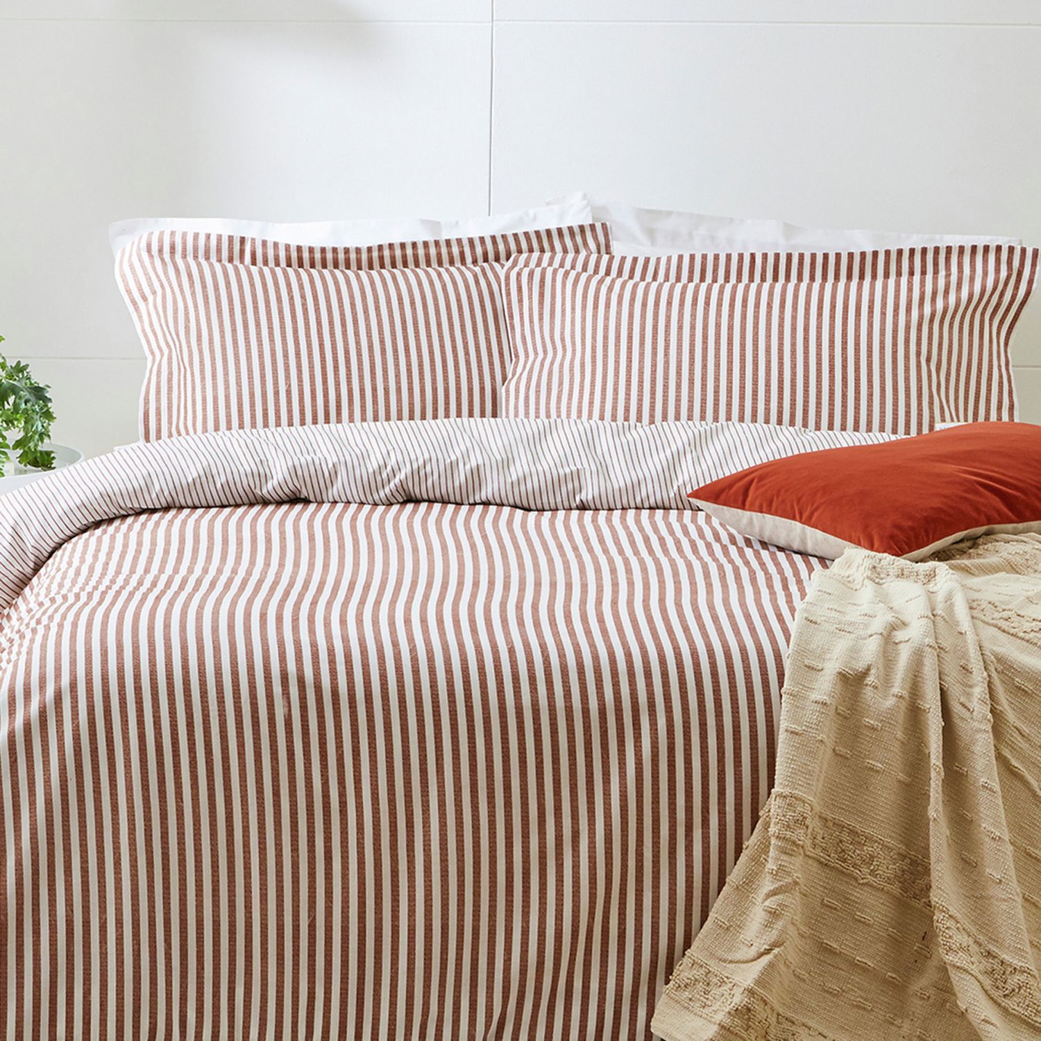 Yard Hebden Cotton Stripe Pecan Bedding Set - Double
