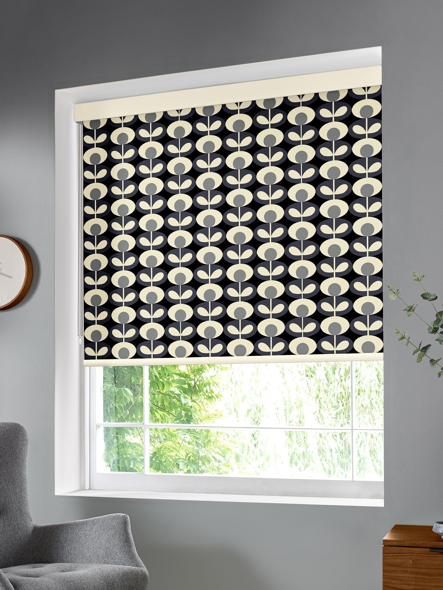 Orla Kiely grey floral roller blind (British brand)