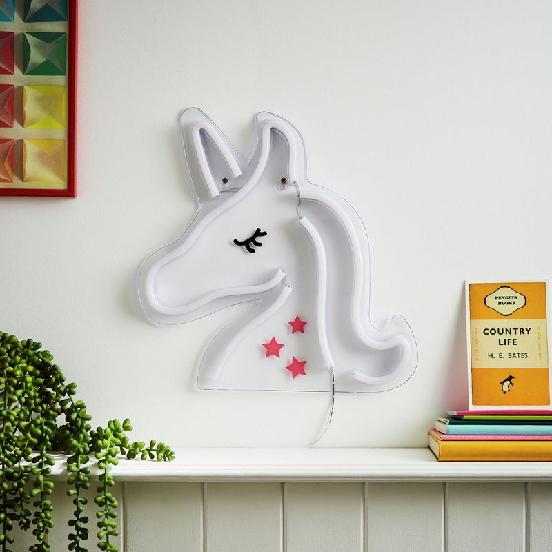 Glow unicorn wall light white and pink (British brand)