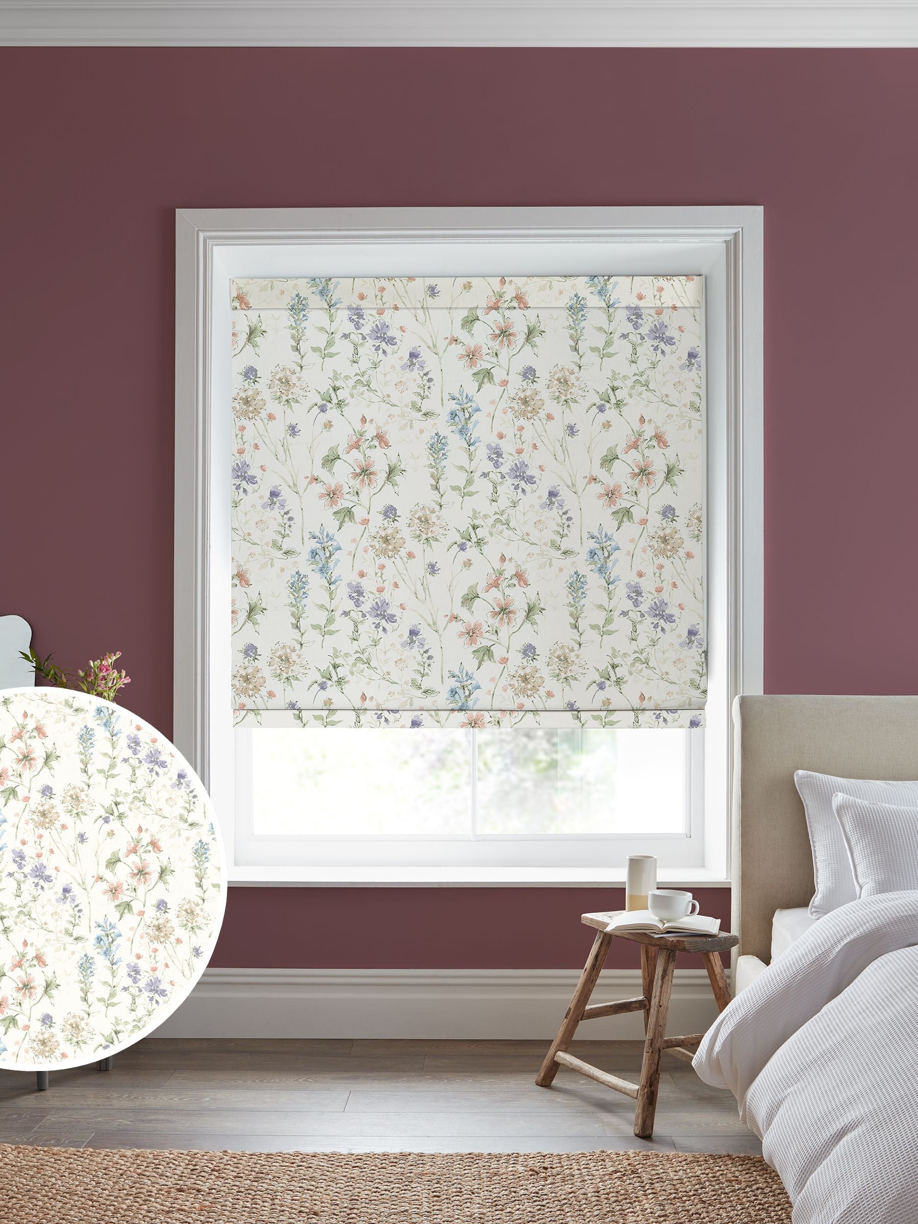 Laura Ashley Wild Meadow roman blind, chalk pink - British product