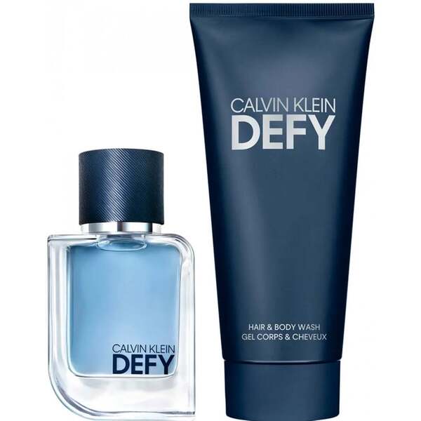Calvin Klein Defy fragrance gift set 50ml EDT and 100ml shower gel, imported from the UK