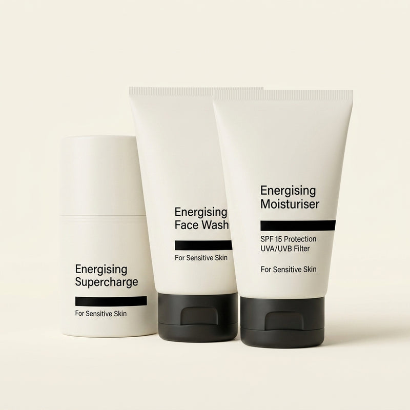 No7 men's energising skincare trio, imported from the UK