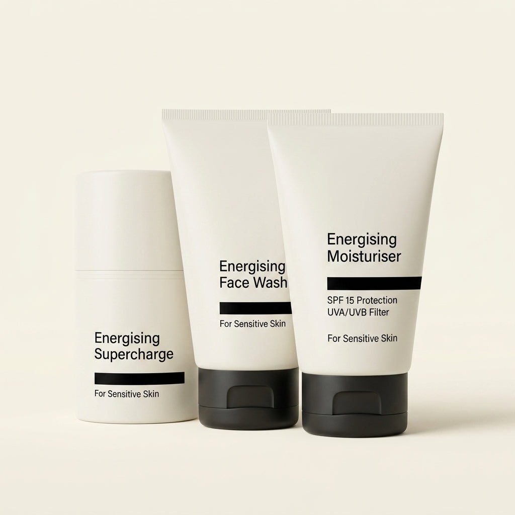 No7 men's energising skincare trio, imported from the UK