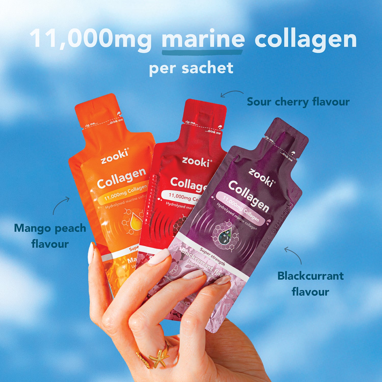 Zooki marine collagen supplement Sour Cherry 14 sachets (British brand)
