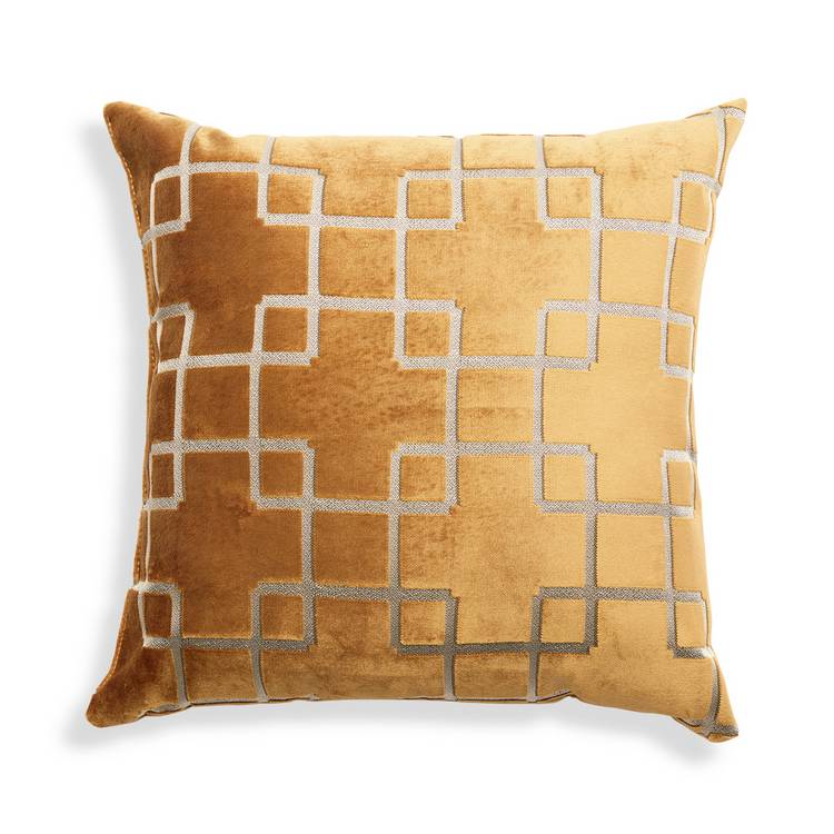 Habitat gold velvet jacquard cushion 43x43cm, imported from the UK