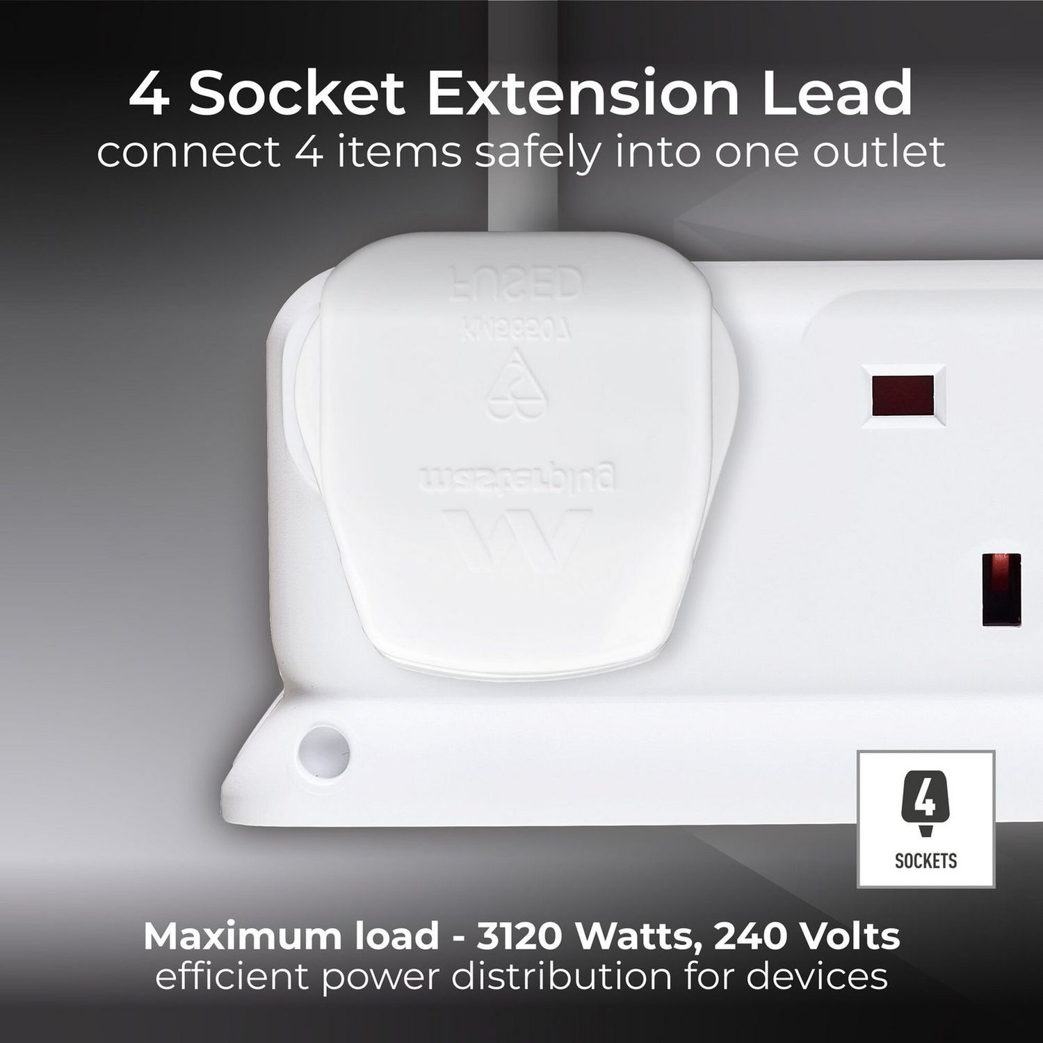 Masterplug 4 socket extension lead 1m, UK version