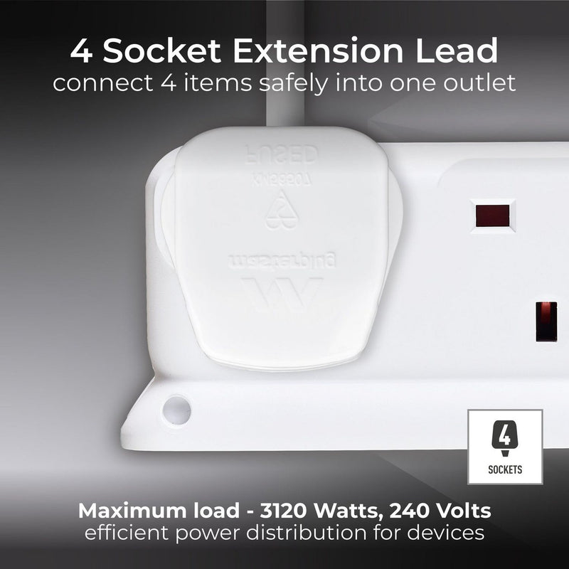 Masterplug 4 socket extension lead 1m, UK version