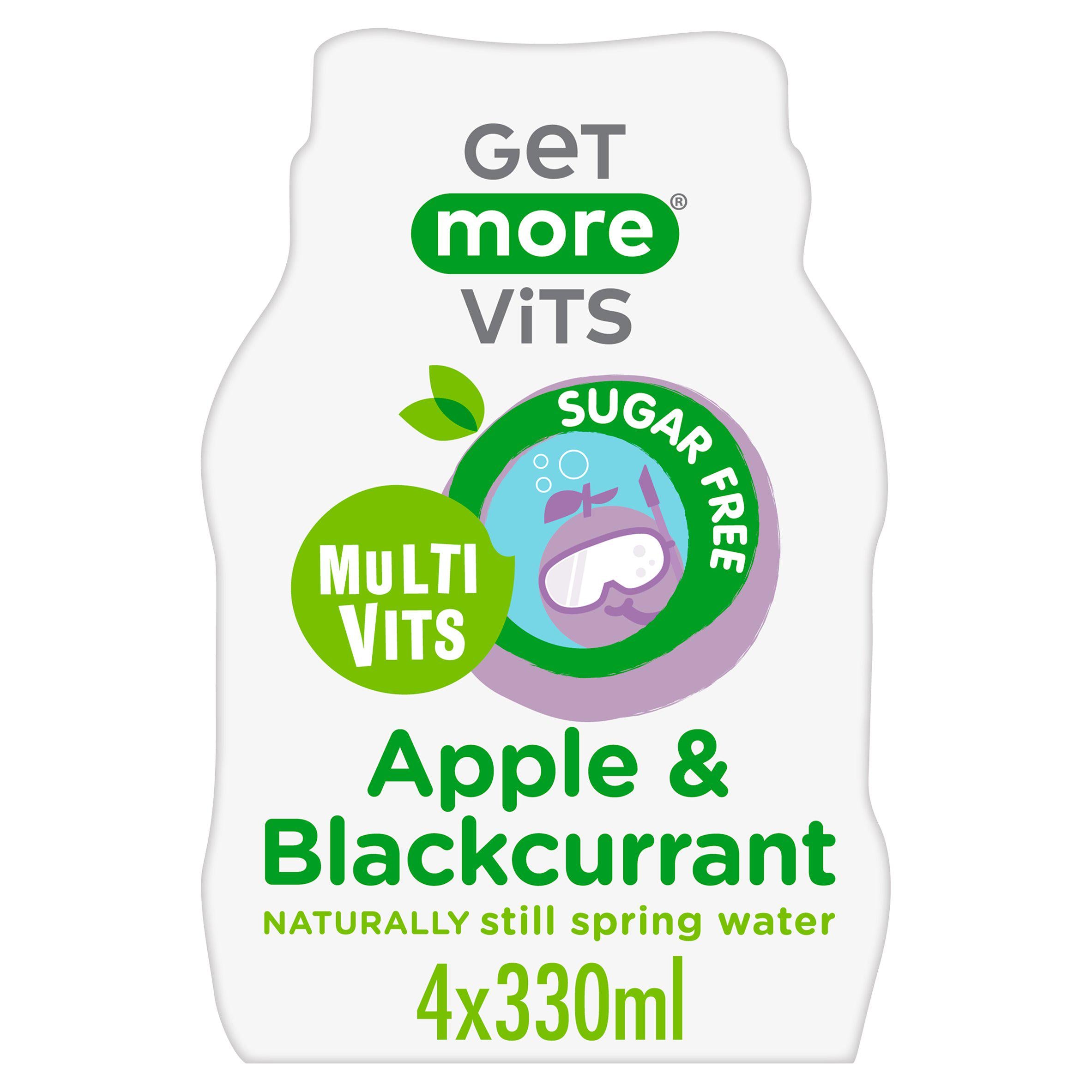 Get More Vits Multi Vits Apple & Blackcurrant Naturally Flavoured Still Spring Water 4 x 330ml All long life juice Sainsburys   