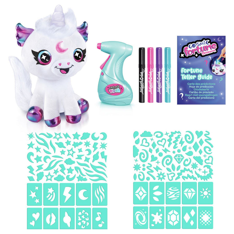 Airbrush unicorn plush toy with light-up horn, imported from the UK