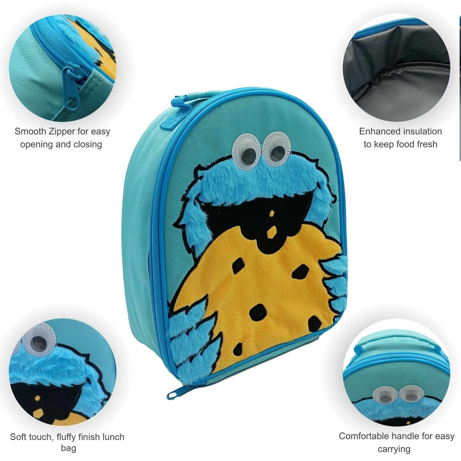 Hox Sesame Street Cookie Monster furry lunch bag, UK version
