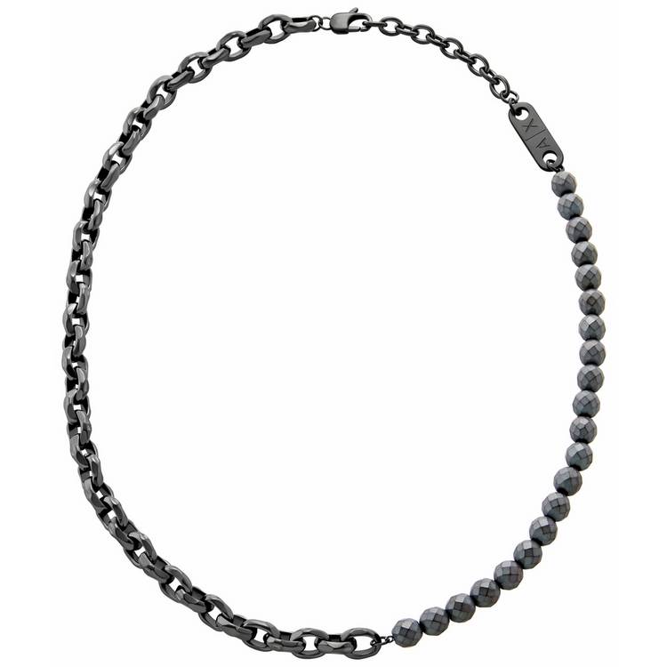 Armani Exchange chain necklace gunmetal hematite 50cm, UK version