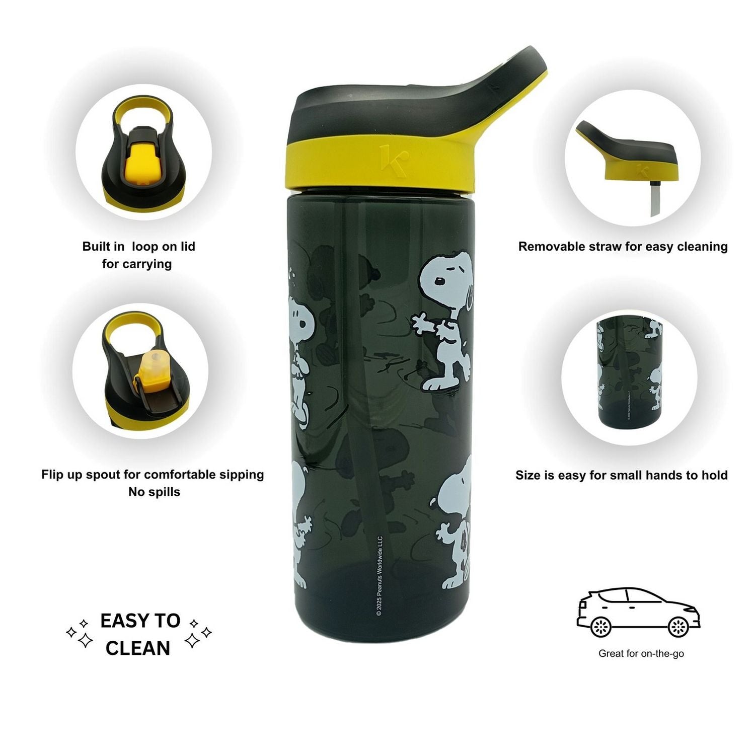 Hox Snoopy black sipper water bottle 600ml (British brand)