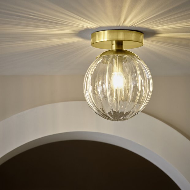 Argos Home metal bathroom flush ceiling light brushed brass, UK version