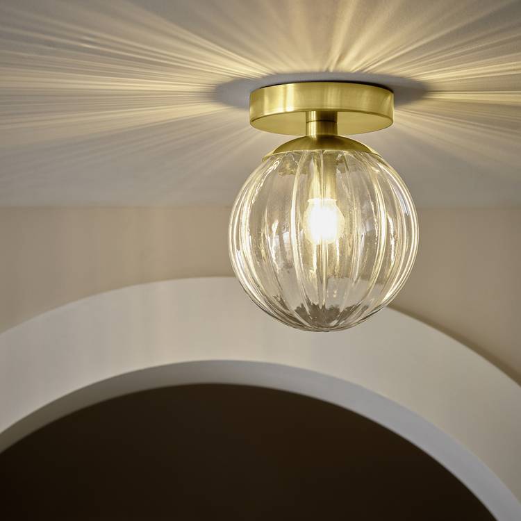 Argos Home metal bathroom flush ceiling light brushed brass, UK version