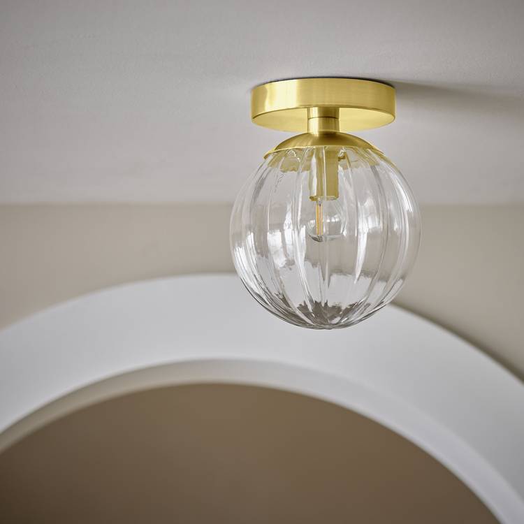 Argos Home metal bathroom flush ceiling light brushed brass, UK version
