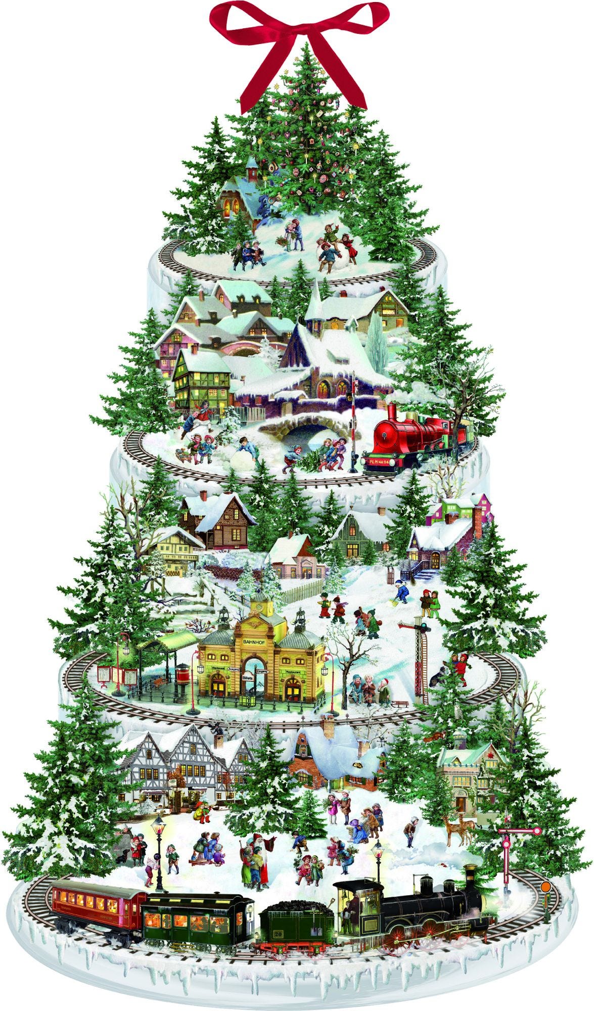 Christmas railway paper advent calendar snowy town scene (British brand)