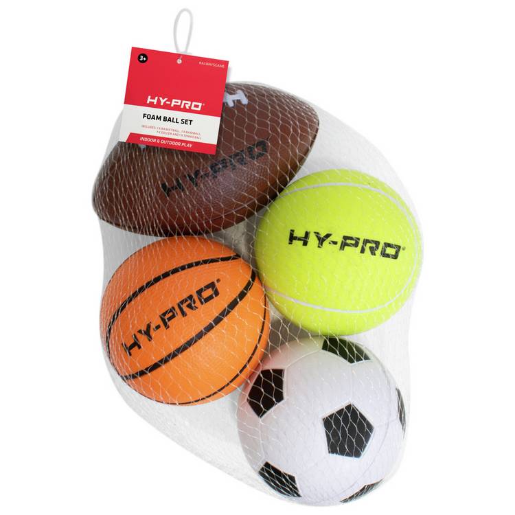 Hy-Pro 4-pack tough foam balls set, imported from the UK