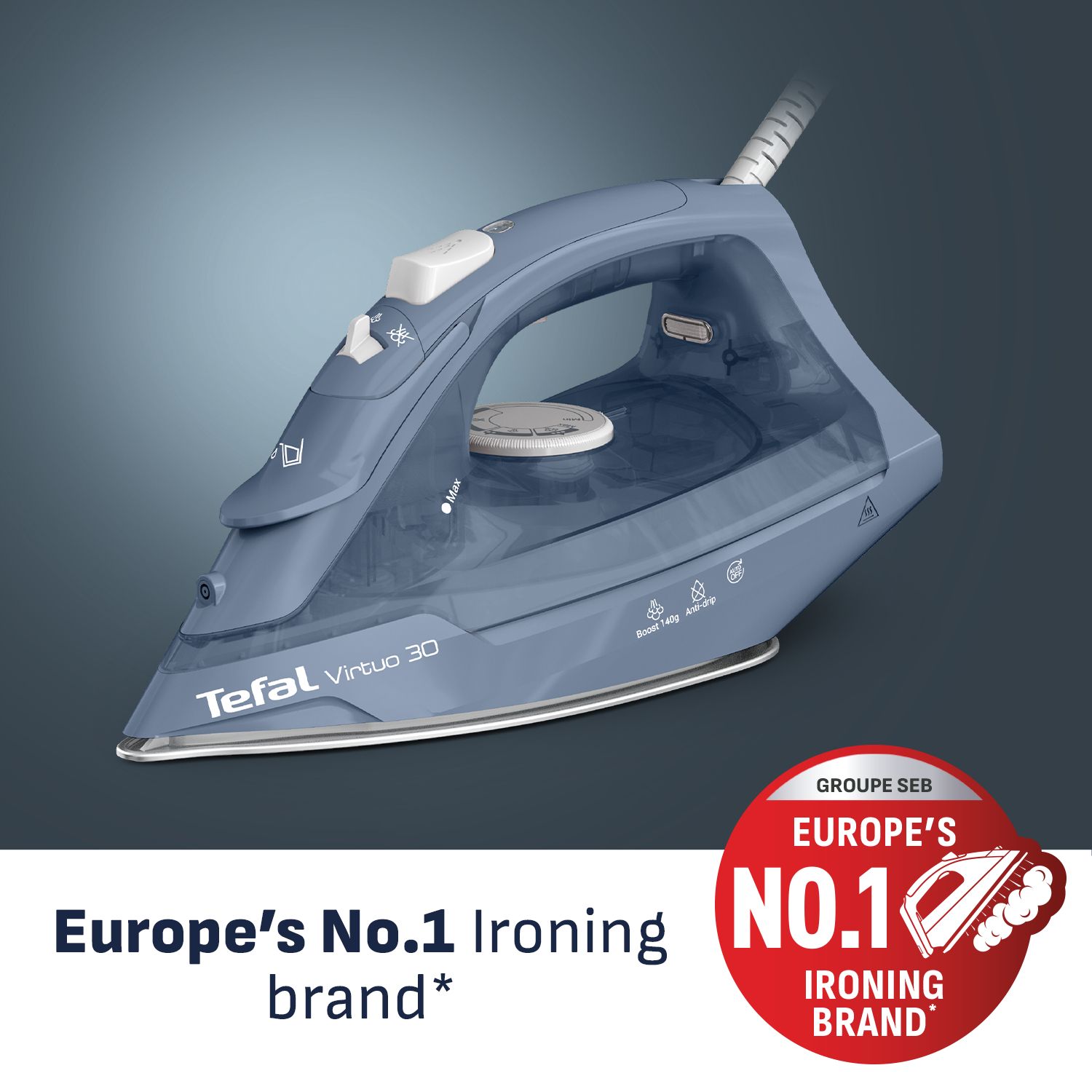 Tefal Virtuo 30 steam iron blue, imported from the UK