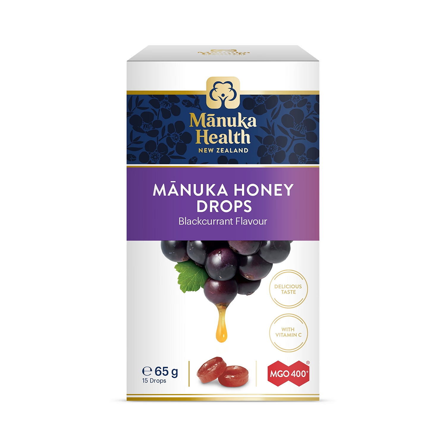 Manuka Health Manuka honey drops blackcurrant 65g, UK version