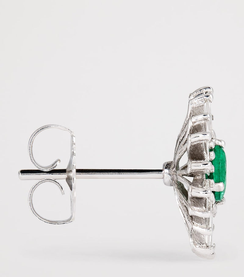 Suzanne Kalan Flower earrings diamonds emeralds 2cm, imported from the UK