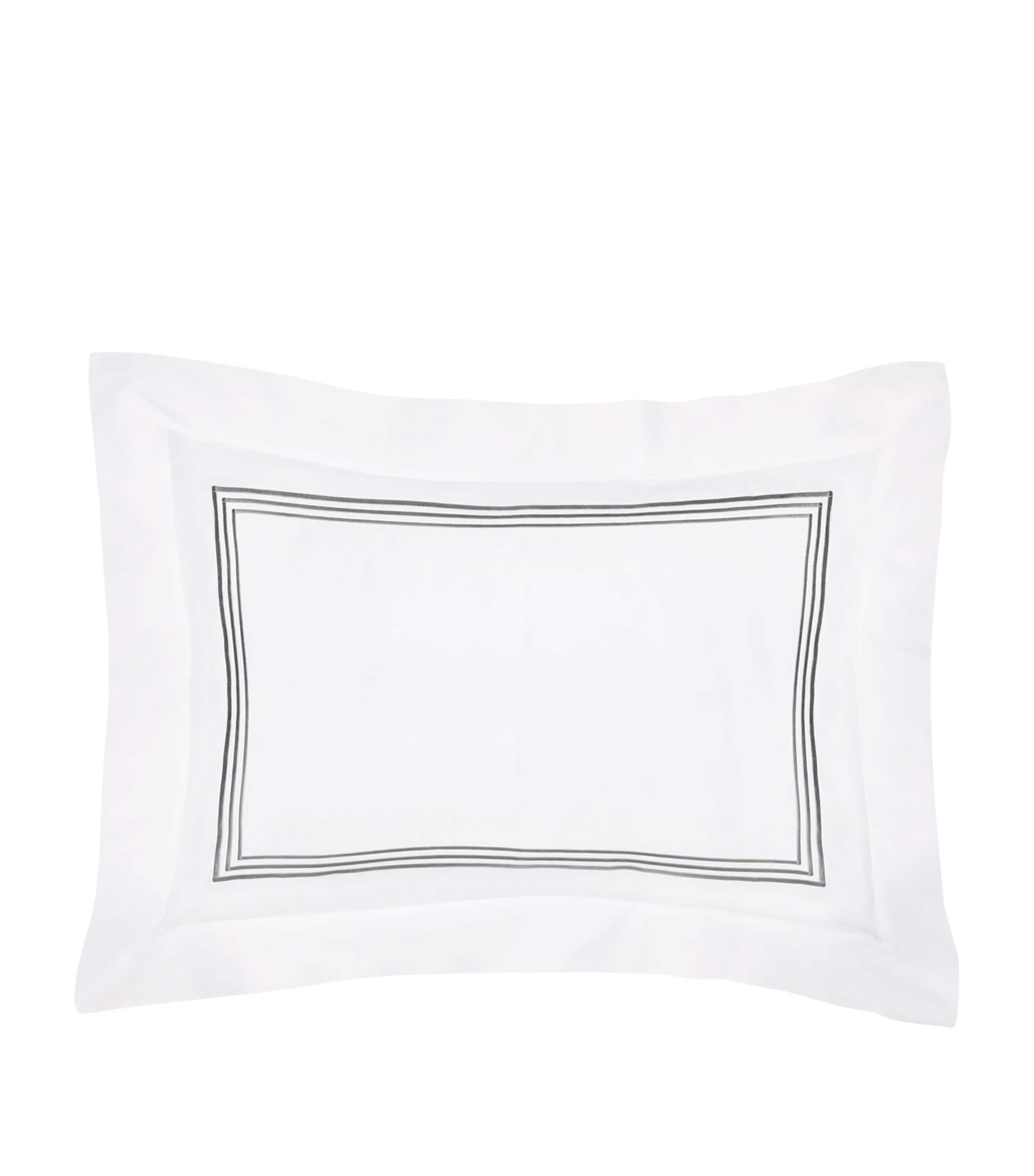 Pratesi Egyptian cotton pillowcase with triple embroidered stripe 50cm x 90cm, imported from the UK