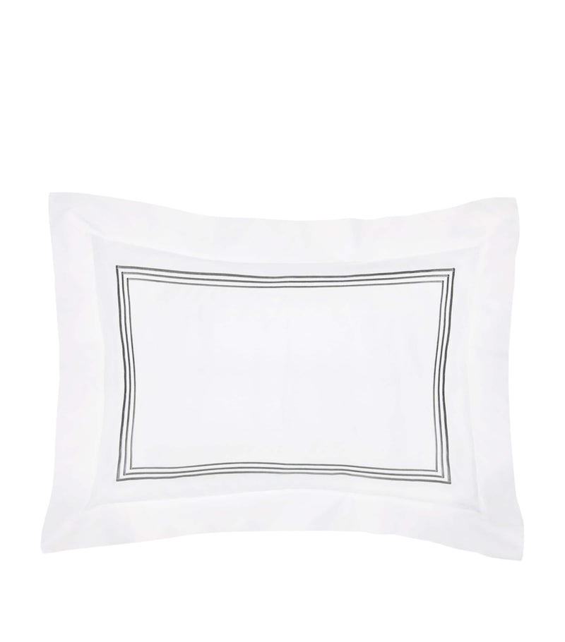 Pratesi Egyptian cotton pillowcase with triple embroidered stripe 50cm x 90cm, imported from the UK
