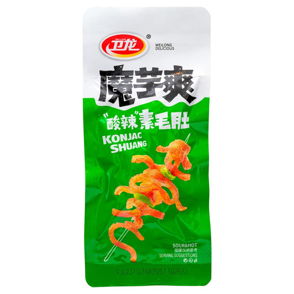 Weilong konjac strips in sour and hot flavour, UK version