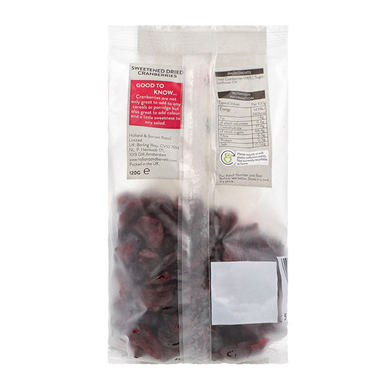 Holland & Barrett dried cranberries 120g, UK version